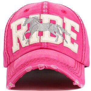 KBETHOS Hot Pink Distressed RIDE Horse Embroidered Baseball Cap Hat NWT
